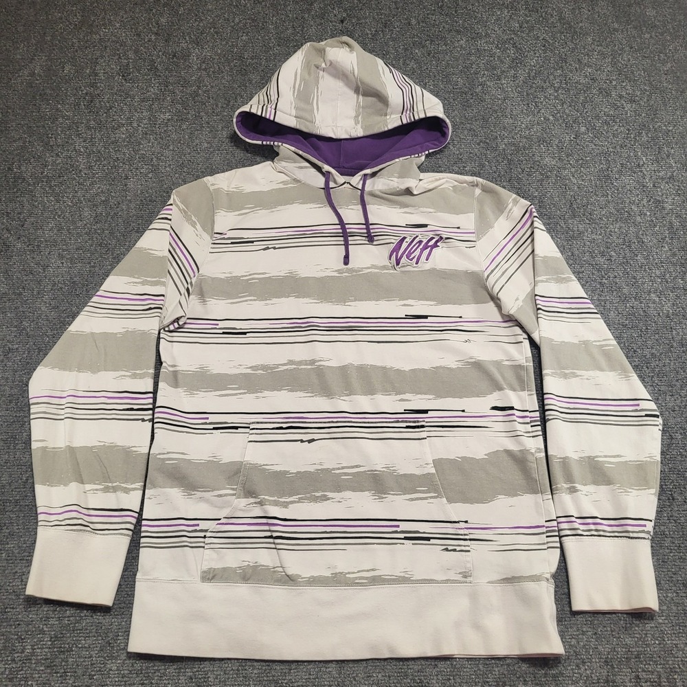 Neff Men's White Blue Purple Hooded Pullover Sweatshirt Size Medium
